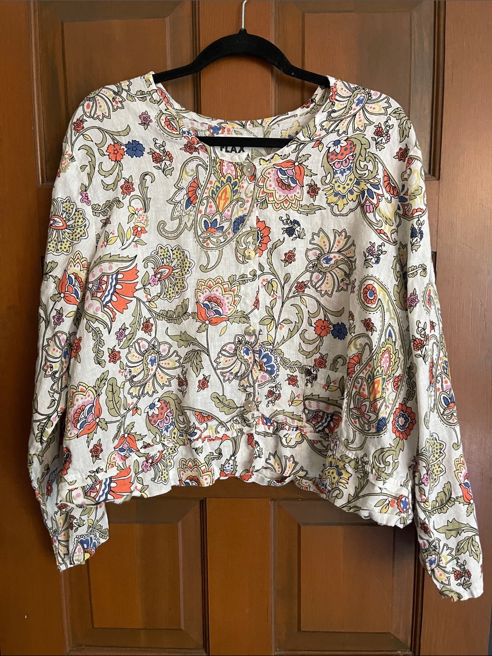 Flax Cream Floral Paisley Scoop-Neck Tunic with Multicolor Print